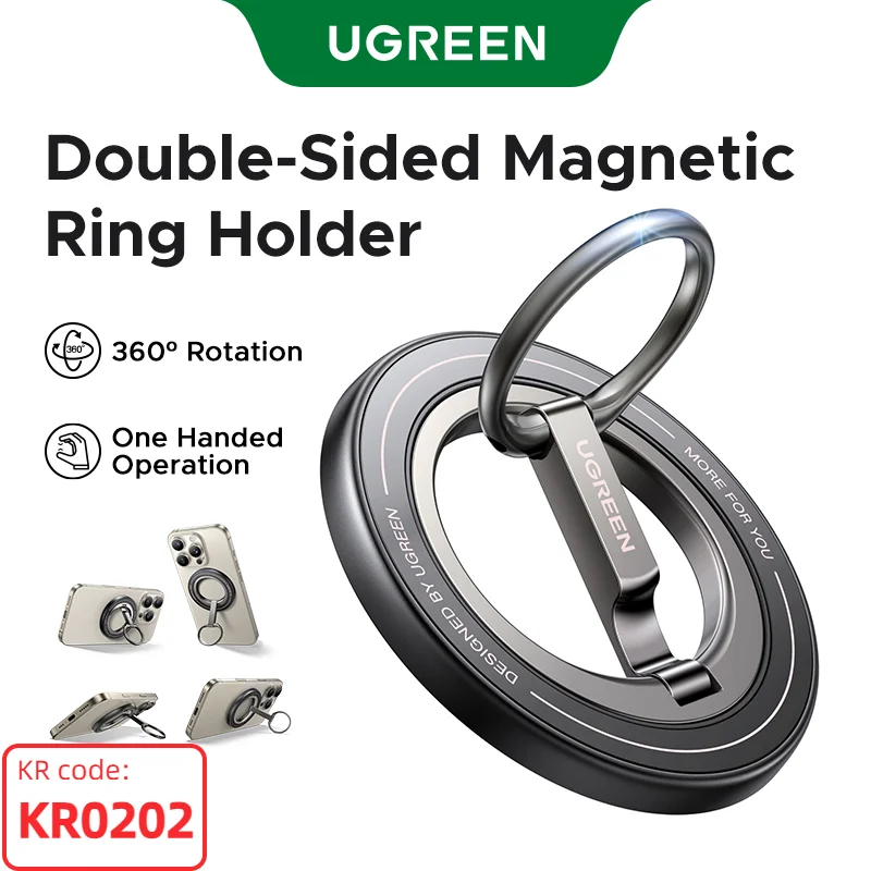 UGREEN Double-Sided Magnetic Phone Ring Holder 360°Rotation Phone Stand For Strong Magsafe iPhone 17 16 15 ProMax Xiaomi Samsung