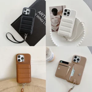 Wrist Strap Wallet Phone Case for iPhone 15 14 13 12 11 Pro Max Luxury Litchi Patterned Shockproof PU Leather Cover