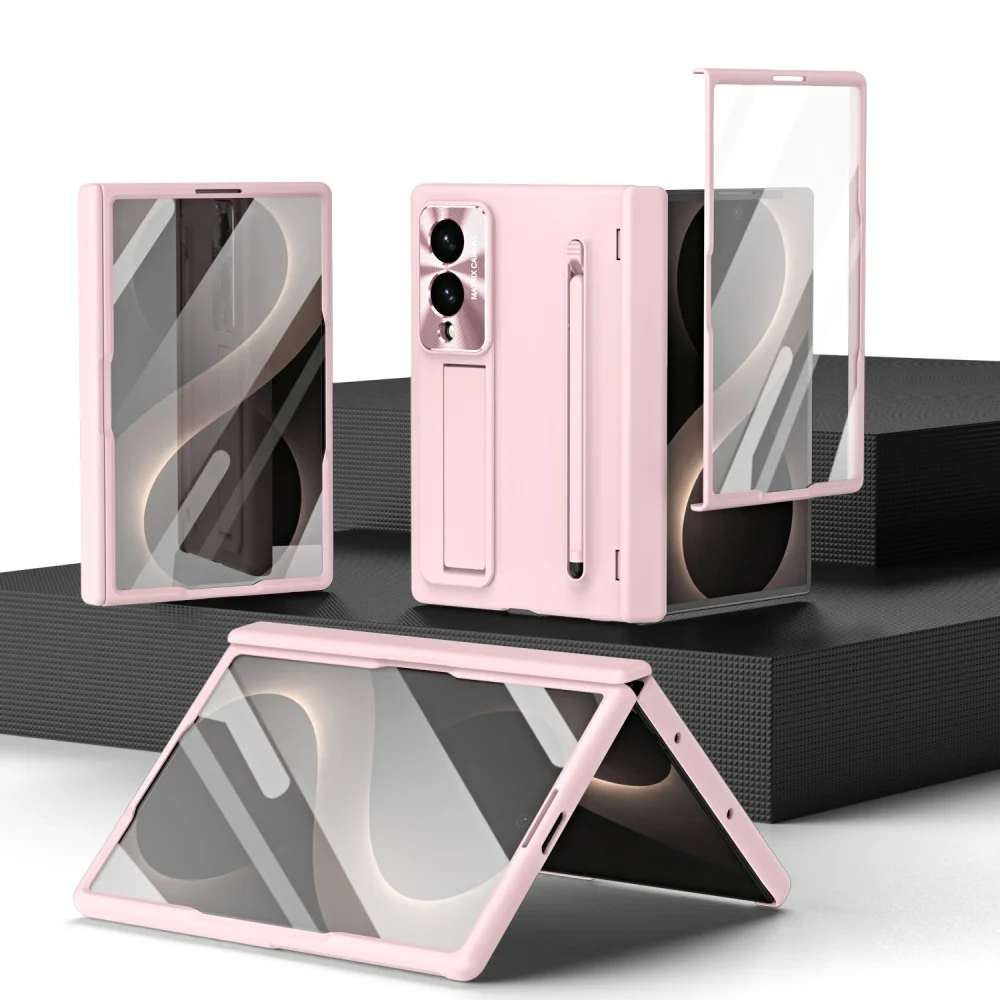 With Glass Film Touch Pen Fold Bracket Case For Samsung Galaxy Z Fold 8 Ultra 7 6 TriFold Hinge Protection All-inclusive Cover