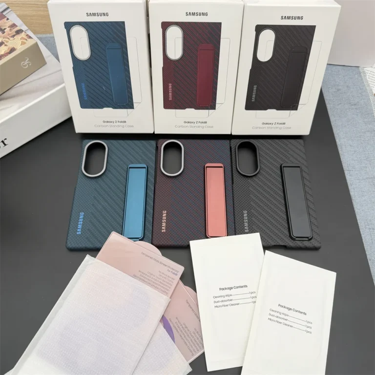 | Wholesale Price at Gaffar India Carbon Fiber Texture Standing Case For Samsung Galaxy Z Fold 8/8Ultra 5G Built-in Tempered Glass Screen Holder Protector Shell