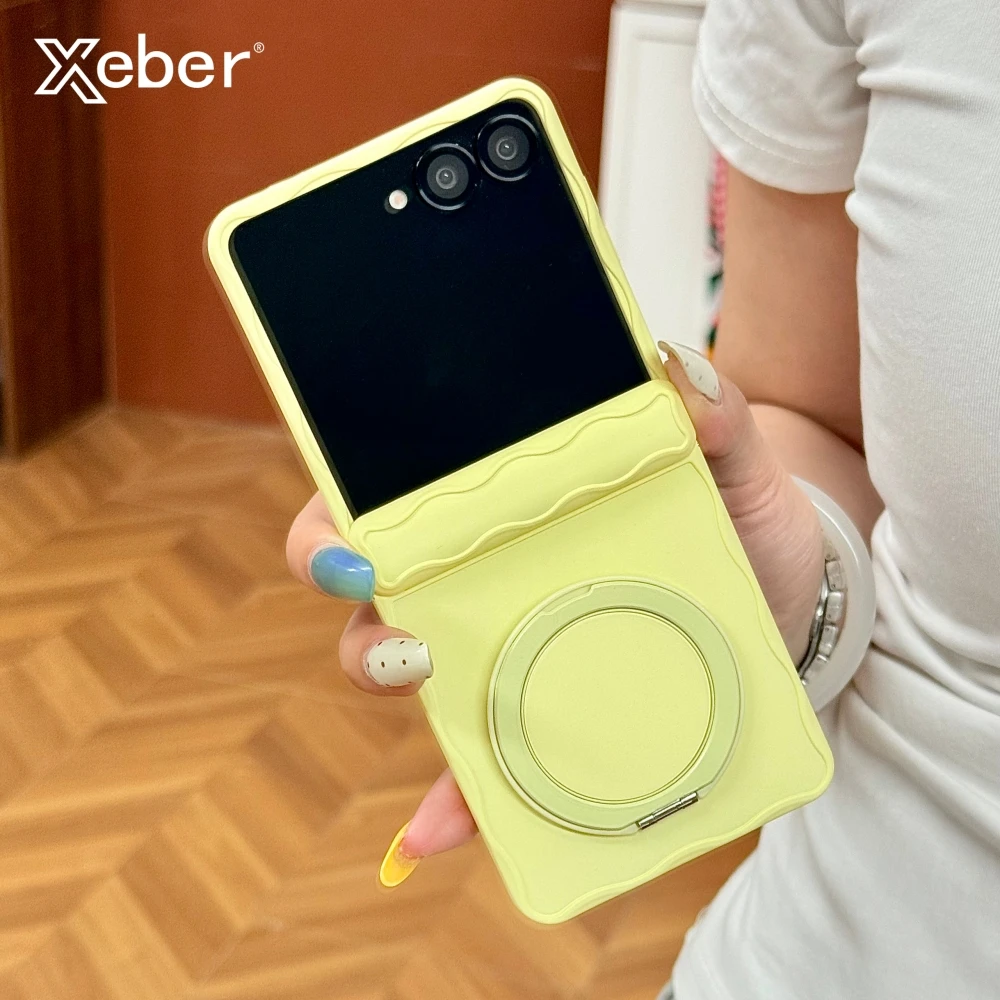 Wave Frame Silicone Matte Bracket Phone Case For Samsung Galaxy Z Flip 7 6 5 Candy Color Hinge Shockproof Magnetic Back Cover
