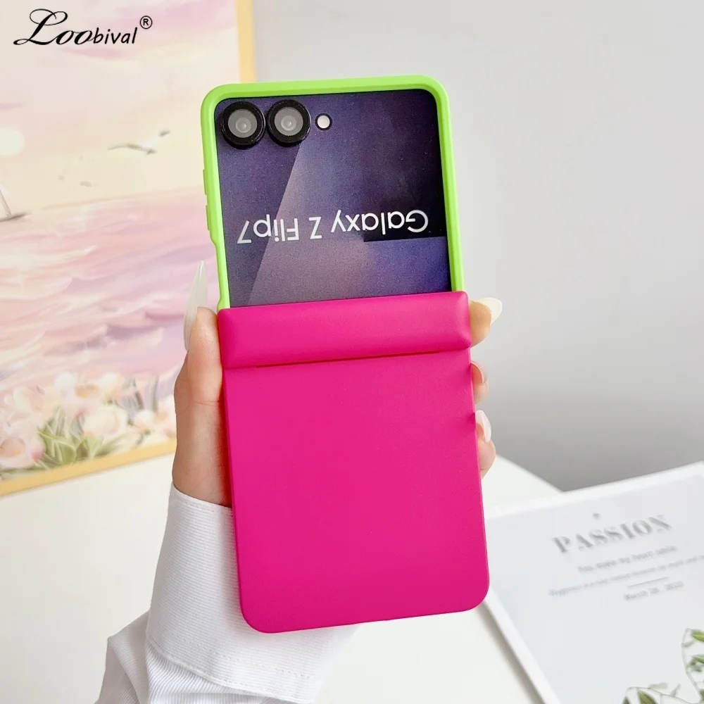 Luxury Matte for Magsafe Color Contrast Case for Samsung Galaxy Z Flip 8 7 6 zflip flip8 Magnetic Hard Shockproof Frosted Cover
