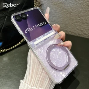 Dreamy Pattern Magnetic Rotating Bracket Case For Samsung Galaxy Z Flip 7 FE 6 5 Wireless Charge Ultra Thin Hard PC Bumper Cover