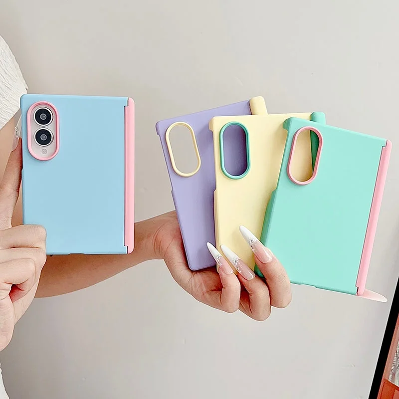 Korean Macarons Color Collision Cute Phone Case For Samsung Galaxy Z Fold 8 ZFold8 Wide Cover Magnetic Hinge Cases Kawaii Funda