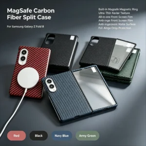 1500D Skin Feel Colorful Carbon Fiber Texture Magnetic Case for Samsung Z Fold 8 for Magsafe Tempered Glass Screen Protect Cover