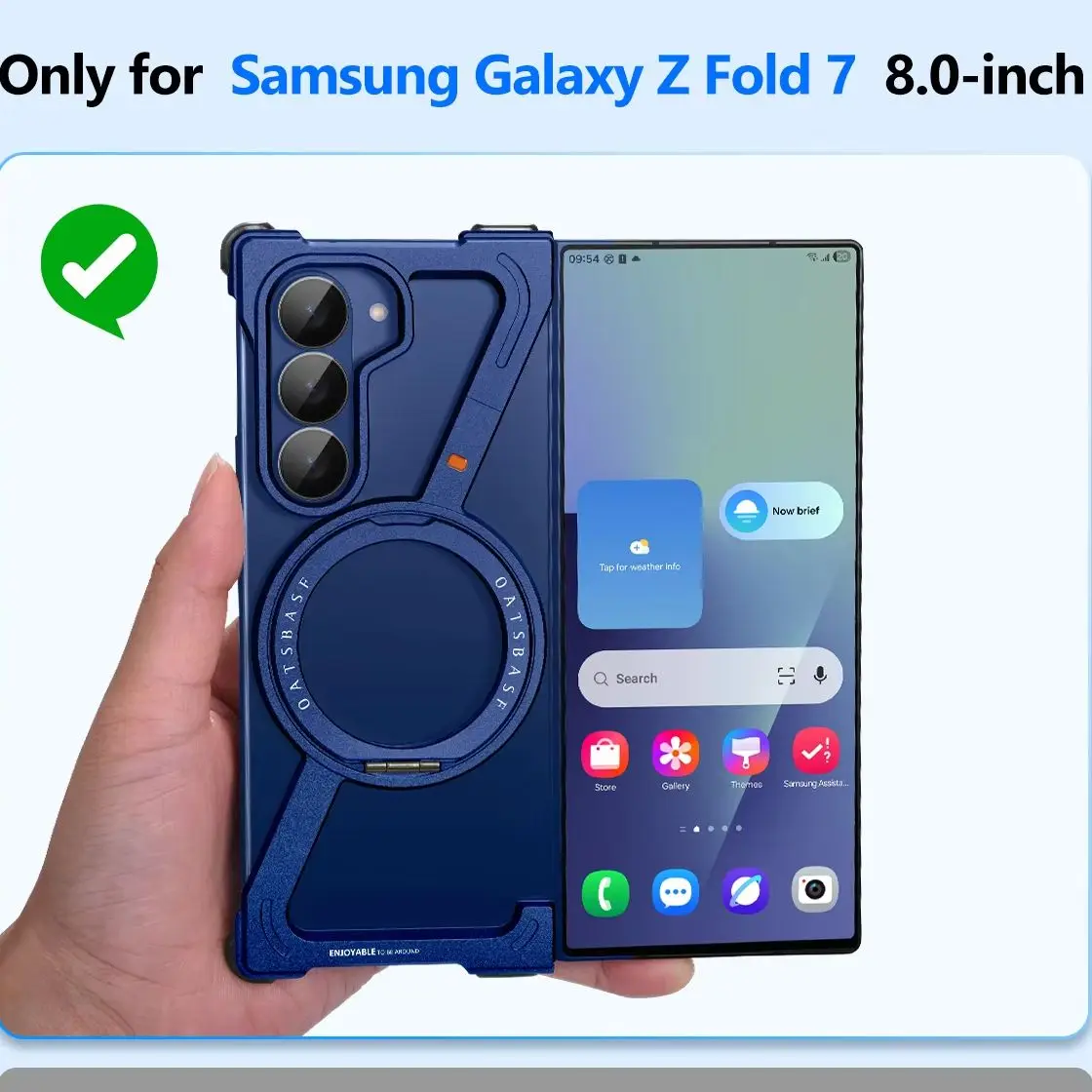 Oatsbasf Frameless Z Case for Samsung Galaxy Z Fold 7 Phone Case with 360° Rotatable Ring Metal Phone Cover Shockproof Bumper