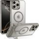 Elzzi Magnetic Cover Compatible for iPhone 16 Pro Max Case with Adjustable Metal Kickstand, Compatible with Mag-Safe Translucent Matte Shockproof Protective Phone Case, Natural Titanium